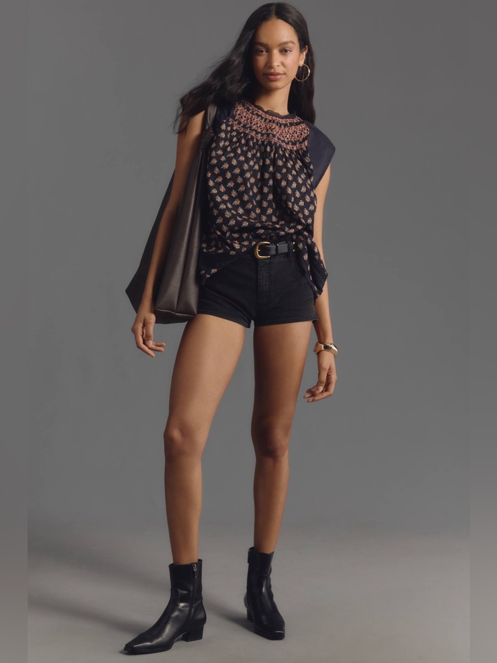 Anthropologie Smocked Muscle Swing Top